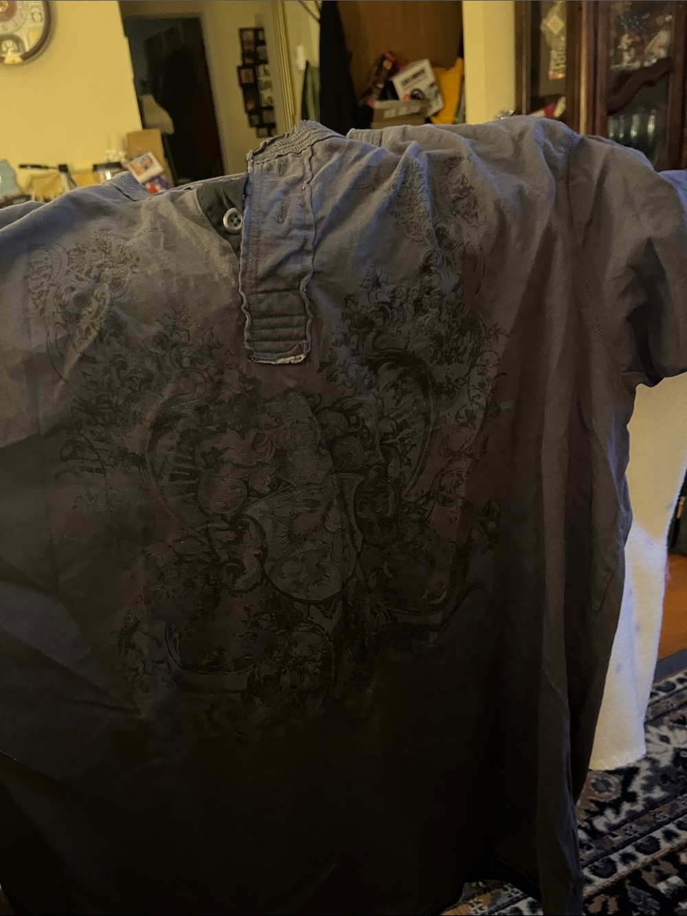 Men's Short-Sleeve Graphic Henley Tee - Charcoal